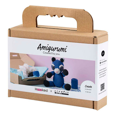 Creativ firma hobbysæt amigurumi, vaskebjørn, sort, blå, 1 æske
