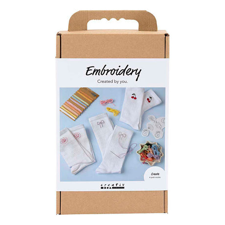 Creativ firma hobbysæt broderi, sokker, hvide, 1 æske