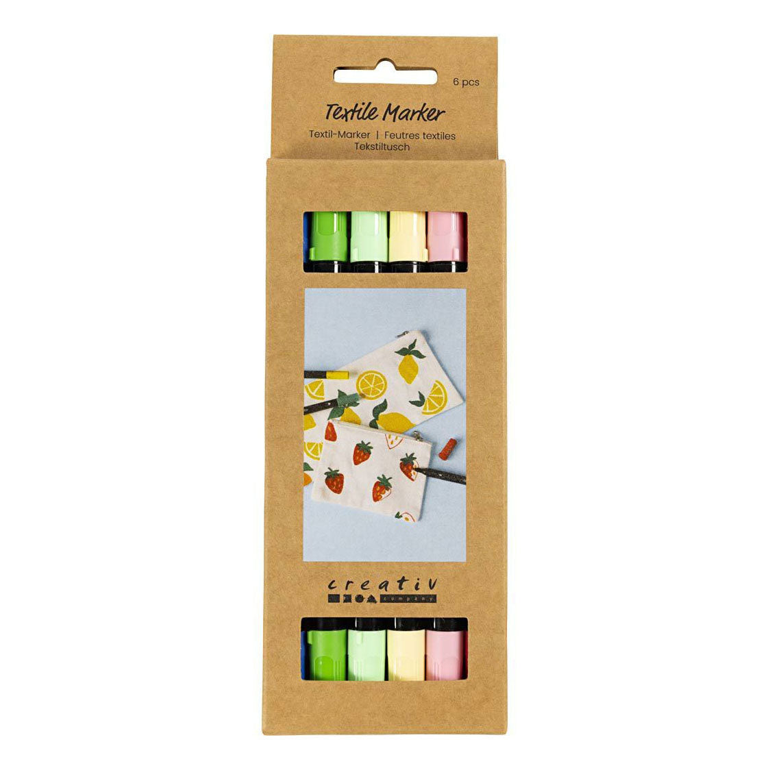 Creativ company dobbeltsidede farvede tekstiltuscher - 6 stk.