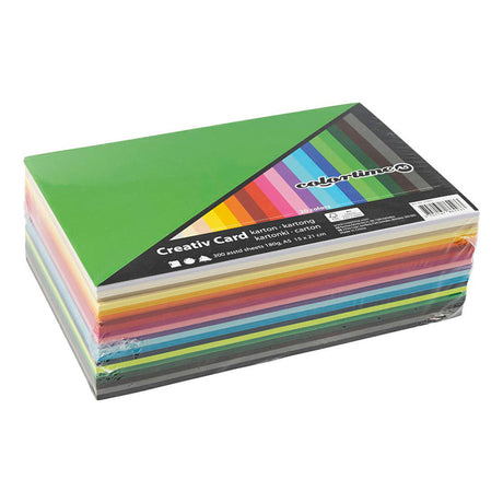 Colortime farvet karton, a5, ark 148x210 mm, 180 gr, forskellige farver, 300 forskellige ark 1 æske
