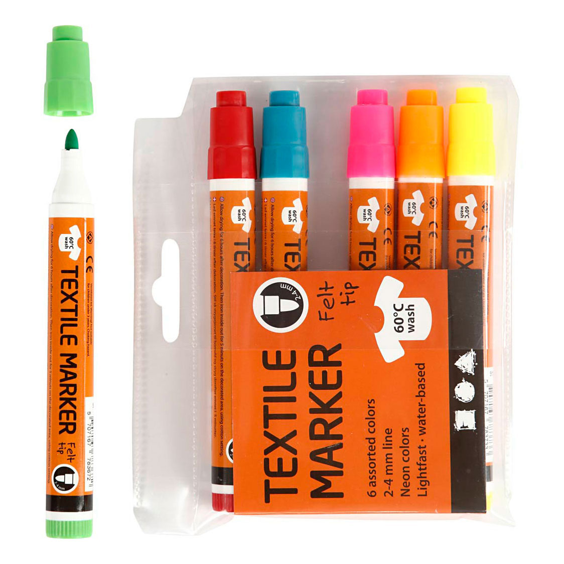 Creativ virksomhed https: www.cchobby.nl tekstilmarkører-linjetykkelse-2-4-mm-neon-farver-6-piece-1-box
