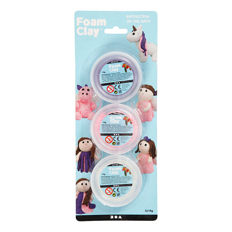 Foam clay ®, glitter, metallic, pink, lilla, hvid, 3x14 gr 1 æske