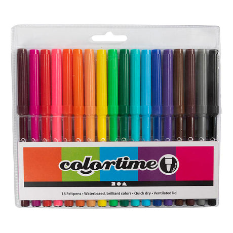 Colortime tuscher, stregbredde 2 mm, forskellige farver, 18 stk., 1 æske