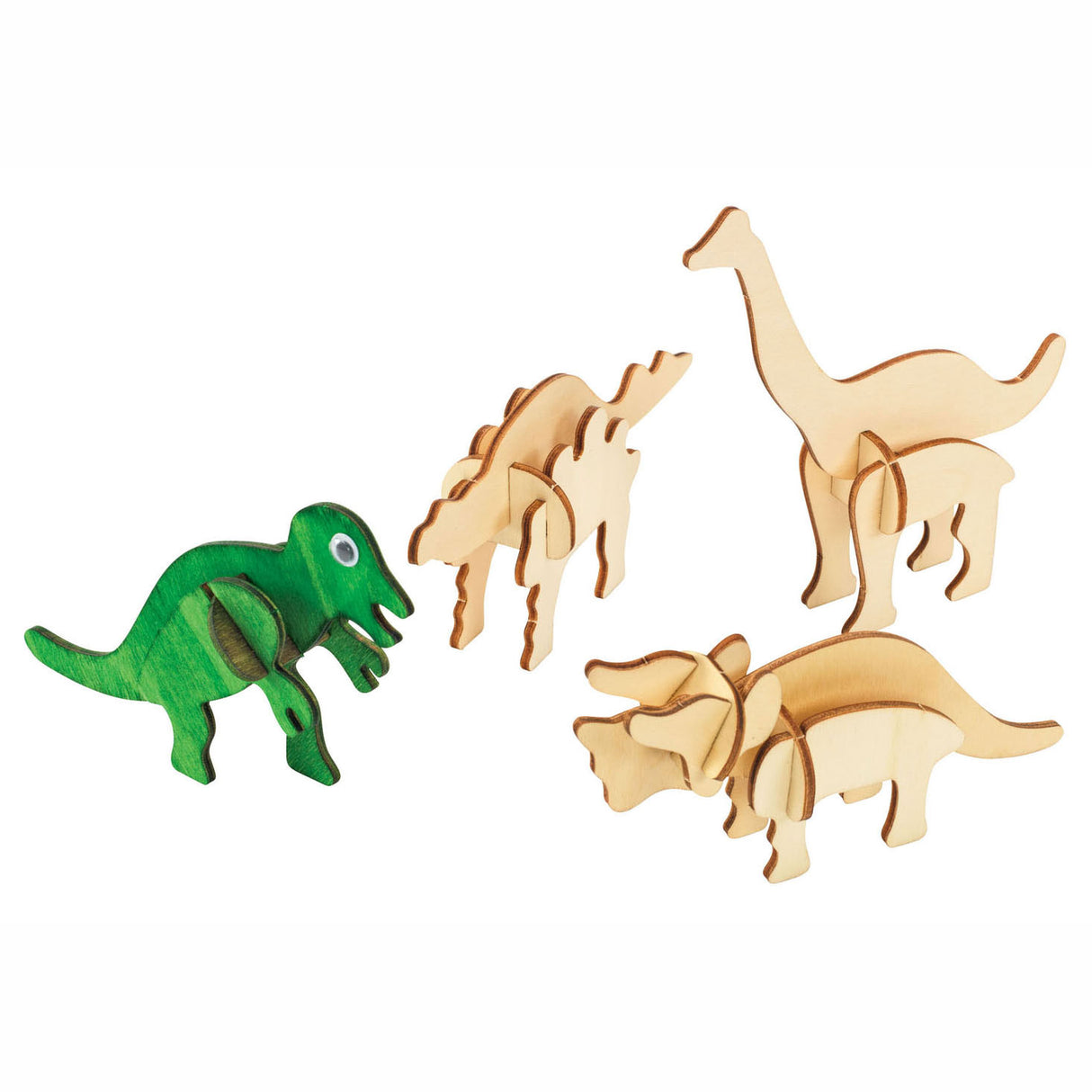 Farve Bouwpacket Houten 3D Dinosaurus, Sæt på 4