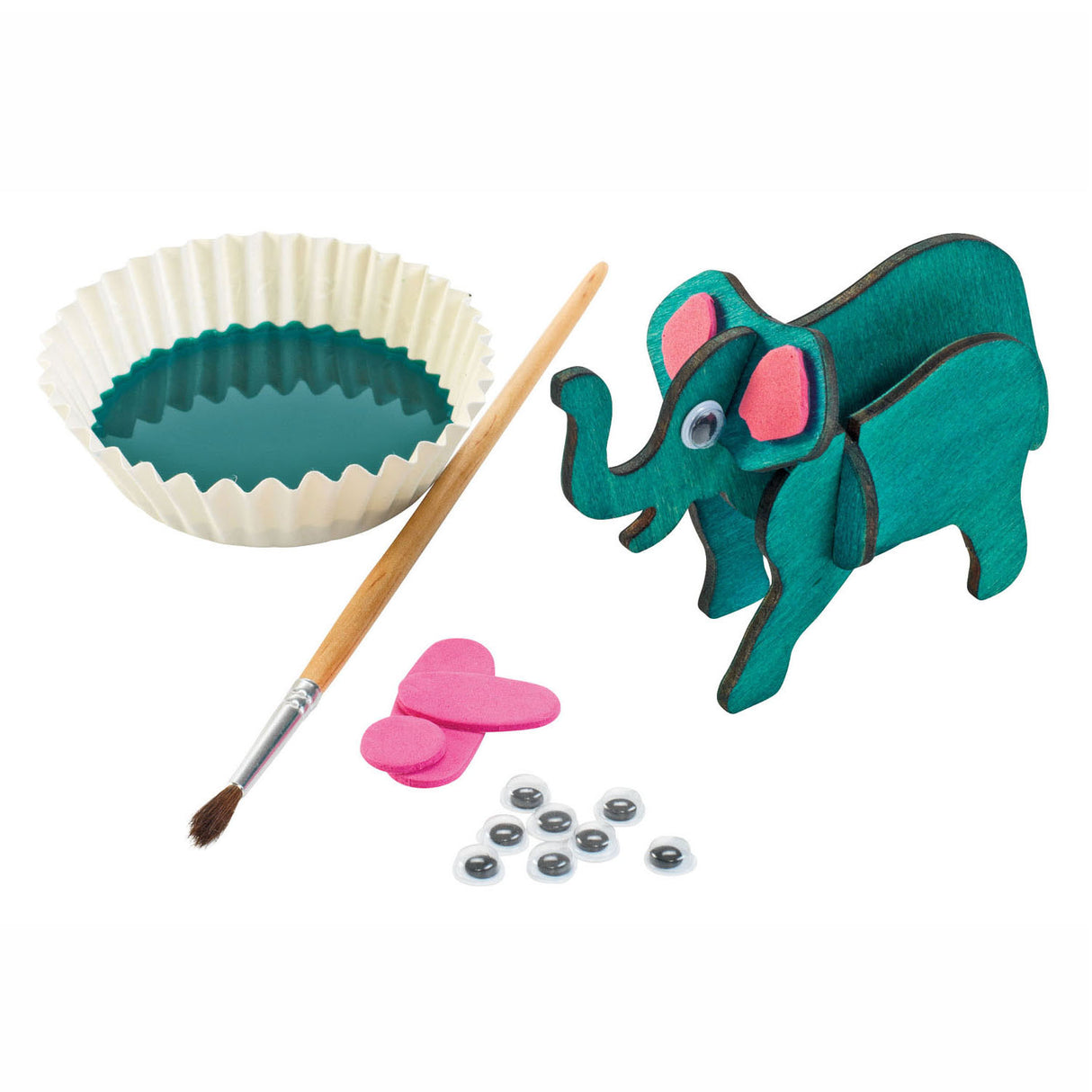Farve Bouwpacket Houten 3D Jungled Animals, Sæt på 4