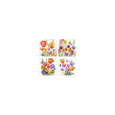 Onderzetters tulp met vogels 10,8x10,8cm set a 4 stuks in doosje