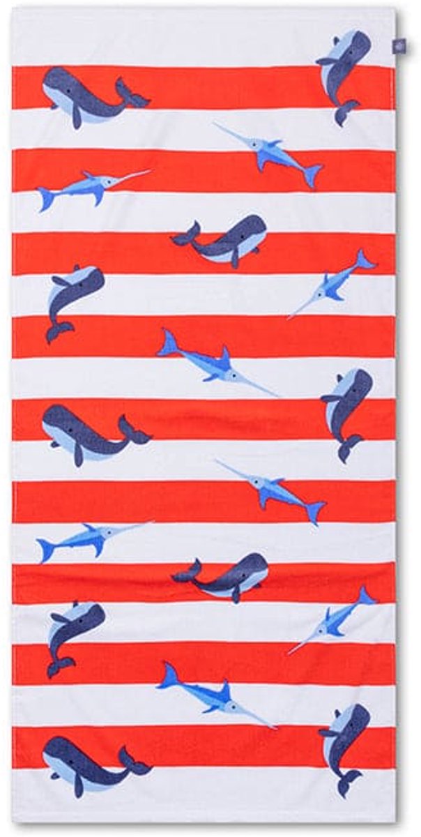 Svømmeting - strandhåndklæde - 135 x 65 cm - håndklæde - stribet - 100% bomuld - rød hvid