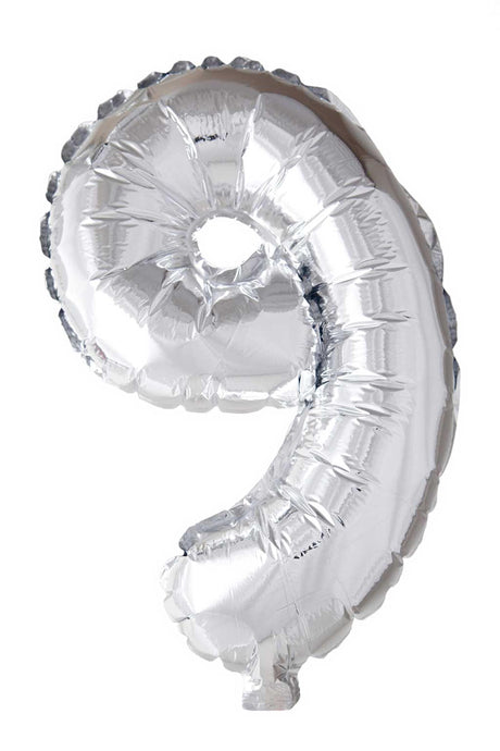 Globos folieballon nummer '9' sølv 40cm