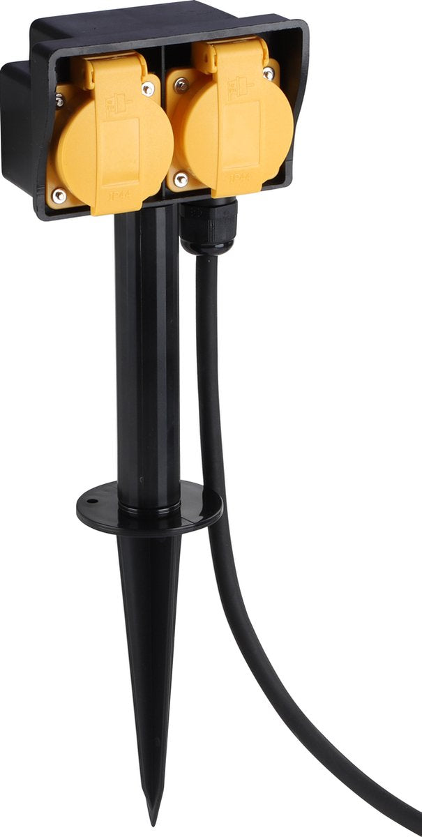 Q-link stikdåse - 2-vejs - på tap - jordet - stænksikker (ip44) - 3 x 1,5 mmâ² - 3 m - gummi - sort