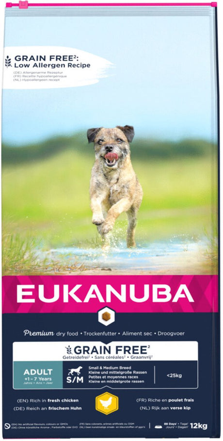 Eukanuba voksen lille mellemkornsfri kylling - hundefoder - 12 kg