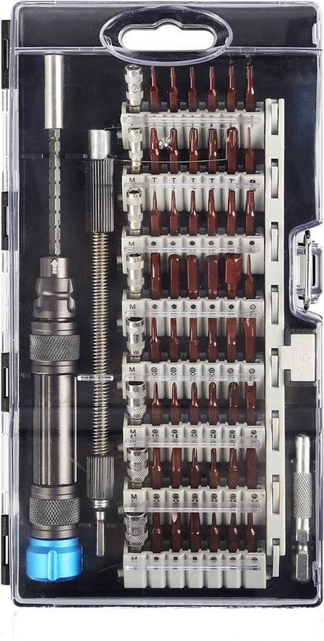 Deltaco vk-56, professionele beitel set, 58 delen, verlengstang, crv-bits, zwart