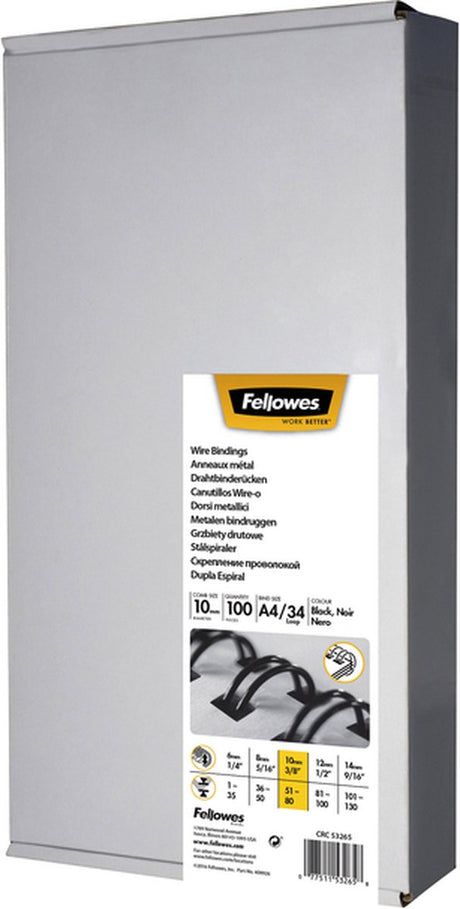 Fellowes metalbindingsryg 10 mm sort, 100 stk