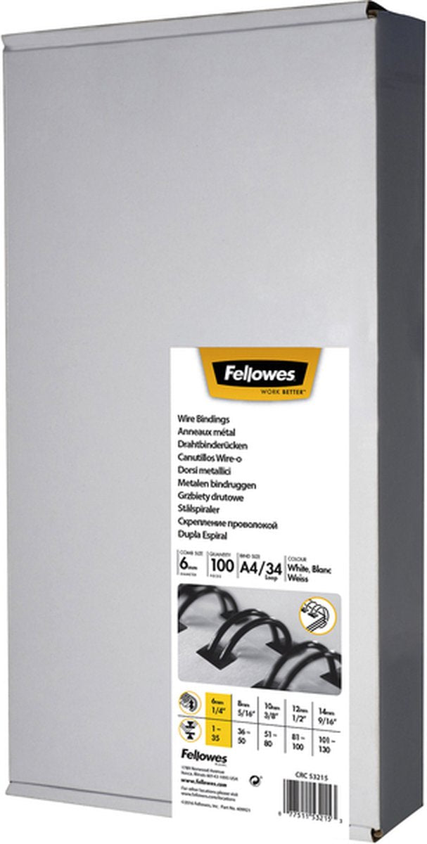 Fellowes metalkamme 6 mm hvid, 100 stk