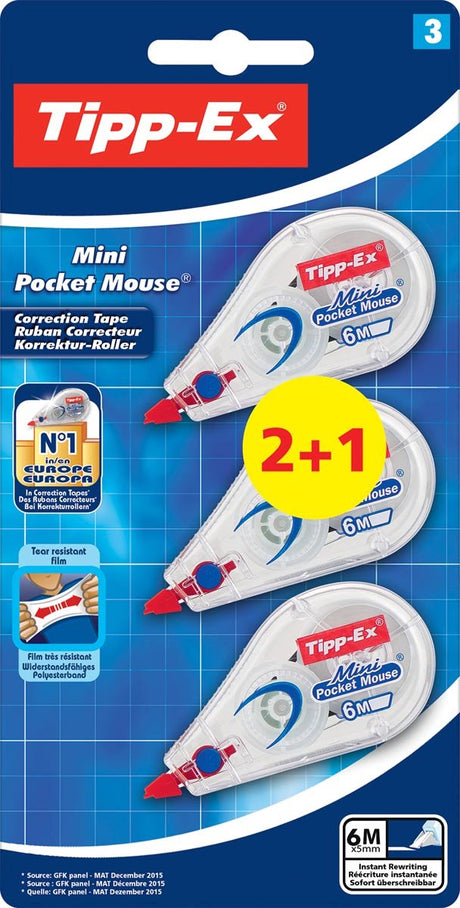 Tipp-ex - korrektionsprodukter - lomme mini mus 5 mm 2+1 - beskyttelseshætte - mini størrelse