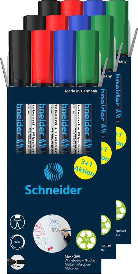 Schneider schrijfwaren schneider whiteboard stiften - maxx 290 - ronde punt - 3 sets a 4 kleuren - voor whiteboard - s-399315