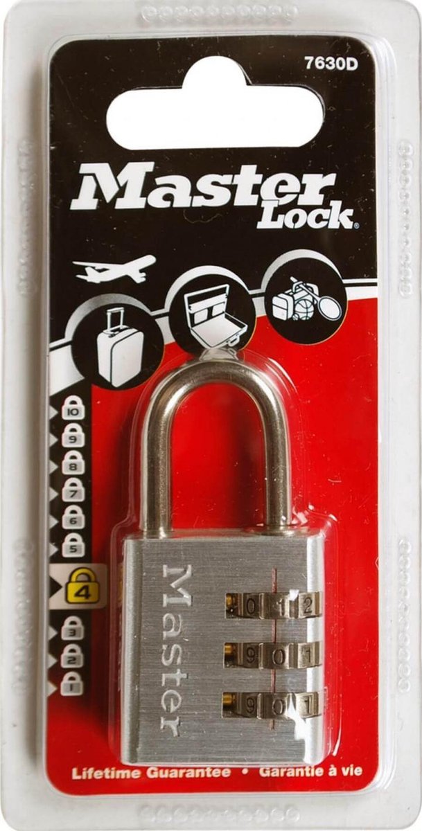 Master-lock masterlock hængelås - kombinationslås - aluminium - 30 mm - 7630eurd
