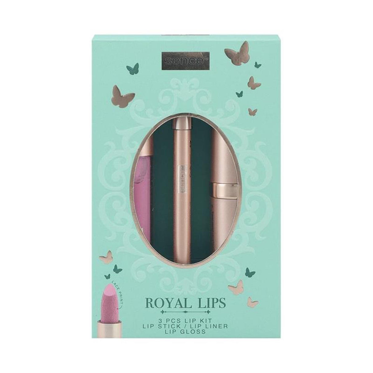Sence skønhedsgavesæt 3-delt læbesæt royal chic - læbestift lip liner lipgloss