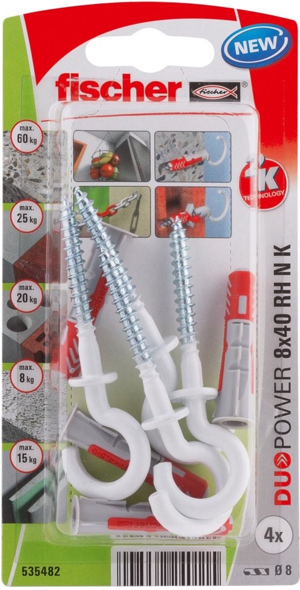 Fischer duopower serie - universalstik - 8x40 mm - nylon hælforbindelse - hvid