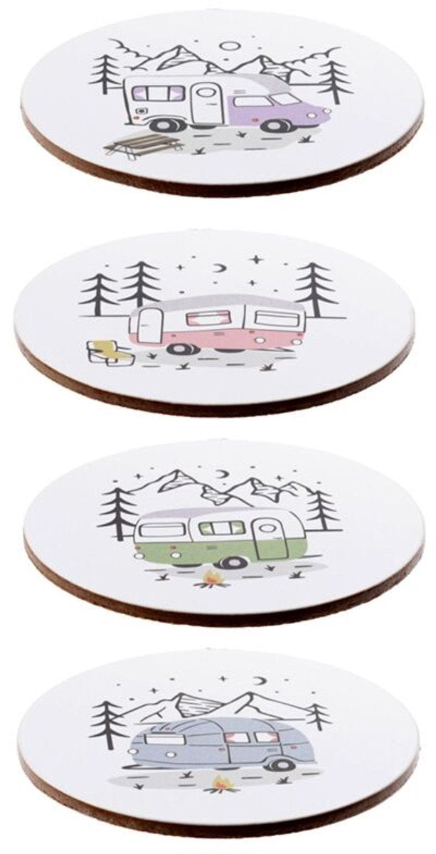 Puckator coasters - wildwood campingvogn - sæt med 4 stykker - 10cm