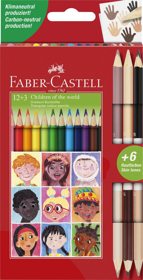 Faber-castell farveblyanter - verdens børn - trekantet - 12+3 stykker - fc-511514