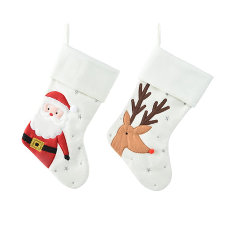 Decoris julestrømpe hvid med tryk 40x25cm
