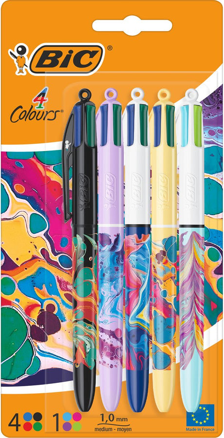Bic 4 farver - kuglepen - klikmekanisme - kuglepenne - medium spids (1 mm) - kuglepenne - 5 stk.