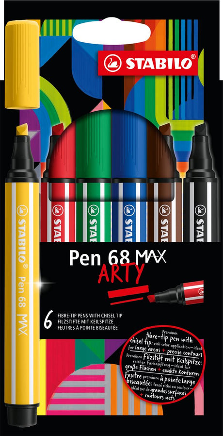 Stabilo pen 68 max arty - tuschpen med tyk mejselspids - sæt med 6 stk.