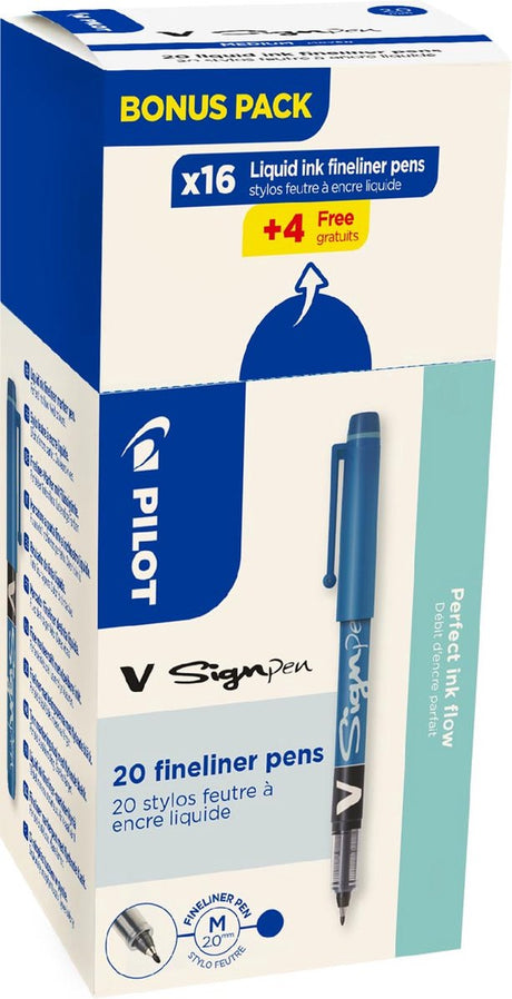 Pilot fineliner v-sign pen, æske med 16 + 4 stk, blå