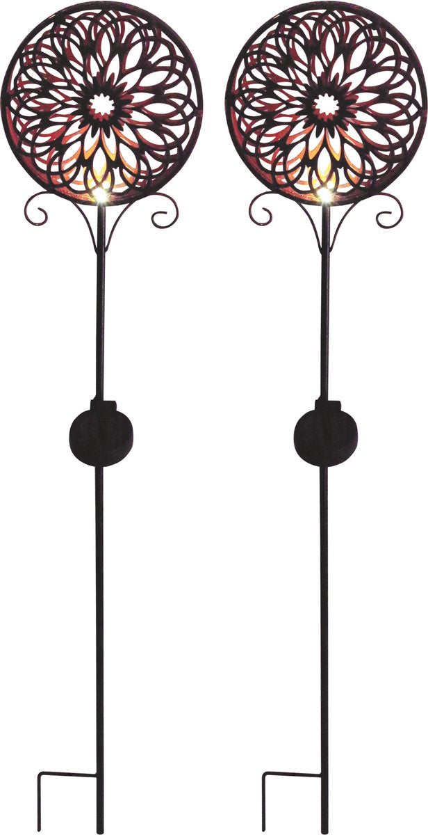 Luxform - 2x tuinlamp met grondspies - mandala shine - led - werkend op zonne-energie - set van 2 stuks