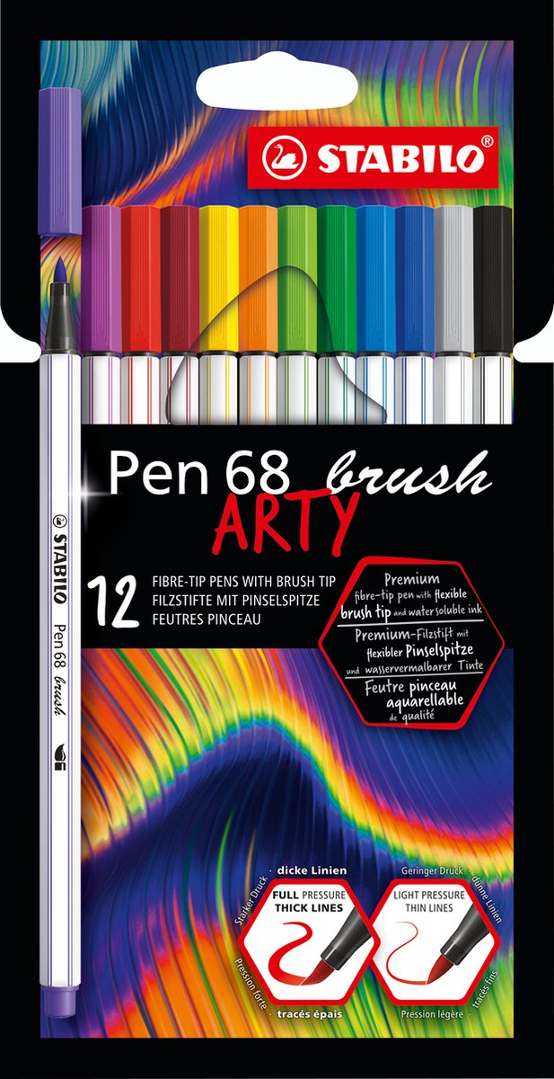 Stabilo pen 68 pensel - tusch - arty - sæt med 12 stk