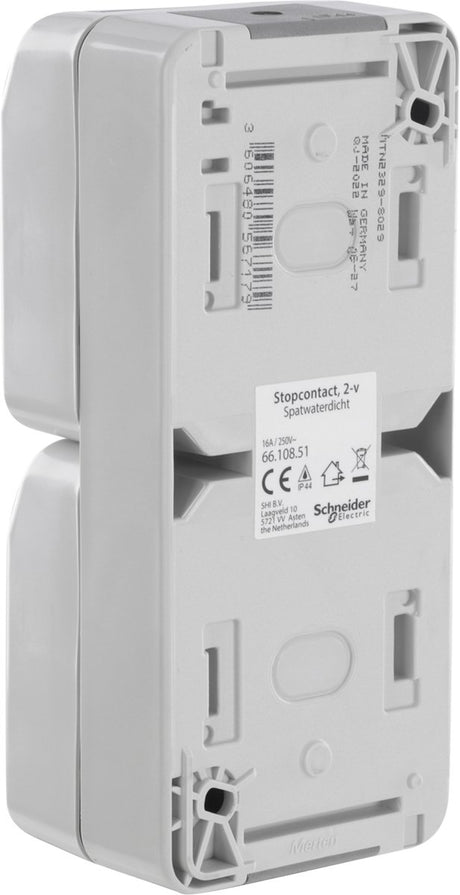 Schneider electric merten aquastar contactdoos - spatwaterdicht - opbouw - 2-voudig - randaarde - verticaal - ip44 - grijs