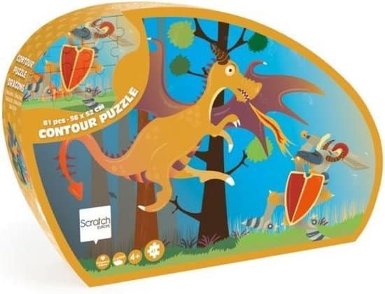 Ridsekonturpuslespil - drage - 56,3x51,5x0,25cm - 61 brikker - 4 år