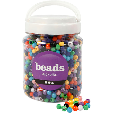 Creativ firma ponyperler, d 8 mm, hulstørrelse 4 mm, ca. 2280 stk, forskellige farver, 415 g, 700 ml 1 æske