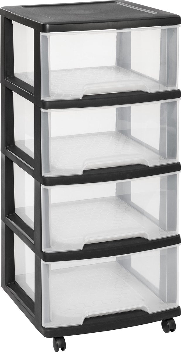 Curver essentials skuffesystem - 4x20 liter - sort - med hjul