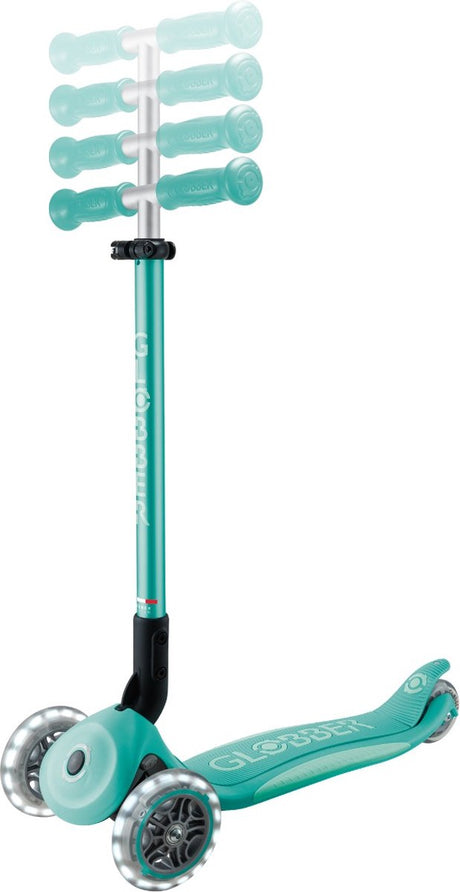 Globber 3-hjulet scooter - primo foldbar plus lygter mint - mønt - lysende hjul - foldbar - højdejusterbar - fra 3 til 9 år