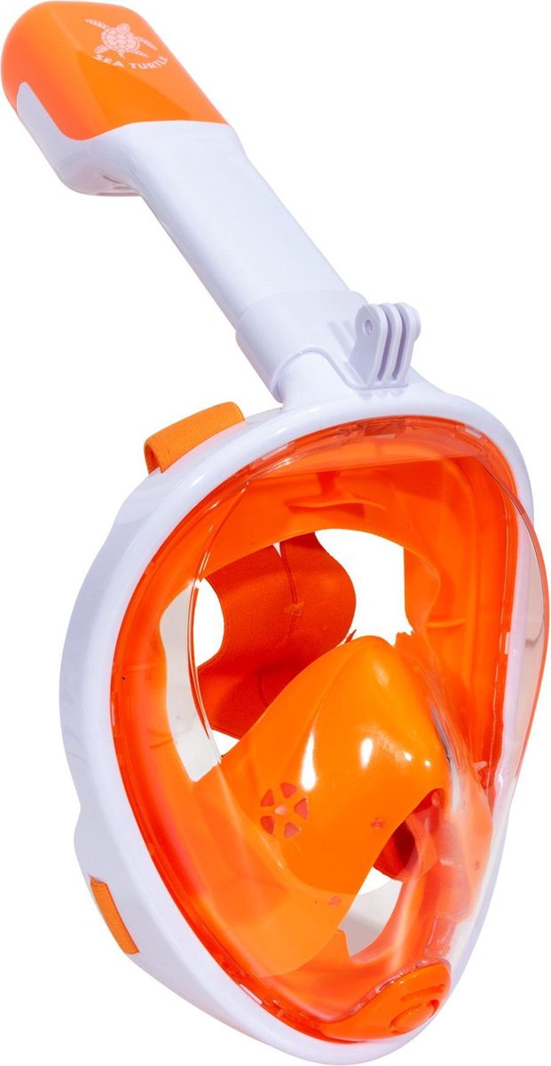Havskildpadde snorkelmaske - snorkel - dykkerbriller - snorkelsæt - helmaske - voksne - hvid orange - s m
