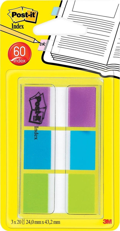 Post-it ® indeksstandard, bærbart sæt, lilla, blå, grøn, 24 x 43,2 mm, 20 faner farve