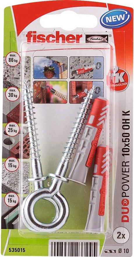 Fischer duopower - universalstik - 10x50 mm - inklusive øjenkroge