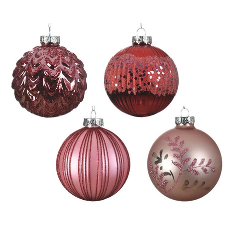Decoris julekugler mix glas ds en 12 stk pink