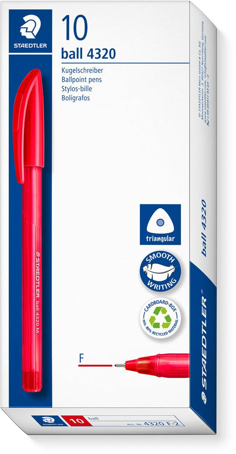 Staedtler kugle 4320 - trekantet kuglepen - rød - fin - æske med 10 stk.