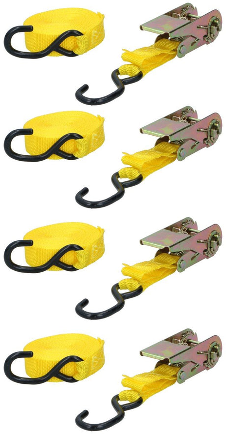 Dunlop spanbanden met ratel 4 stuks - sjorbanden - max. 350kg - 5 meter lang - nylon - zwart geel