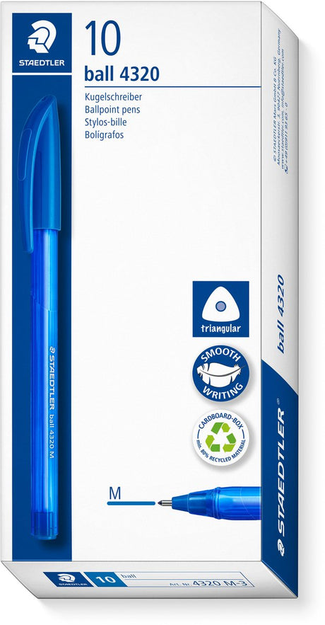 Staedtler kugle 4320 - trekantet kuglepen - blå - medium - æske med 10 stk.