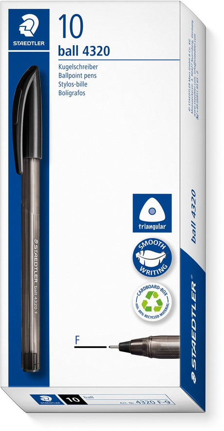 Staedtler kugle 4320 - trekantet kuglepen - sort - fin - æske med 10 stk.