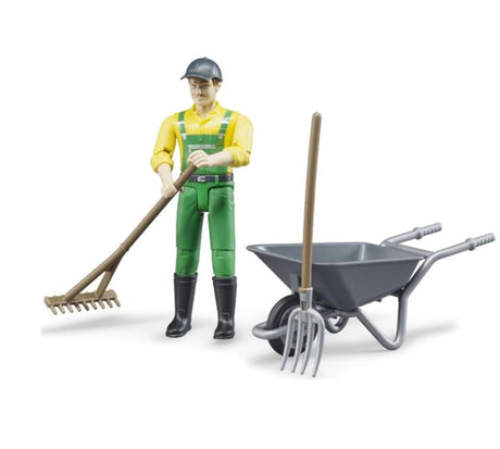 Bruder figursæt primal med trillebør, gaffel og rive
