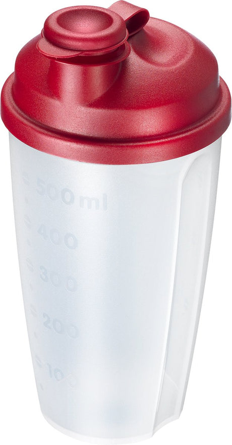Westmark dressing shaker blandekop med måleindikator, aftagelig blandeskive og låsbar hældetud, kapacitet: 0,5 l, plast, BPA-fri, mixer, farve: transparent rød, 2435227r