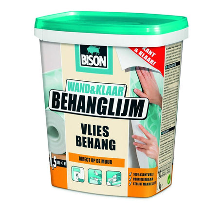 Bison wall ready® tapetklæbende non-woven tapetpotte 1 kg, klar til brug, let at påføre, korrigerbar, god vedhæftning, til alle typer tapet med non-woven bagside