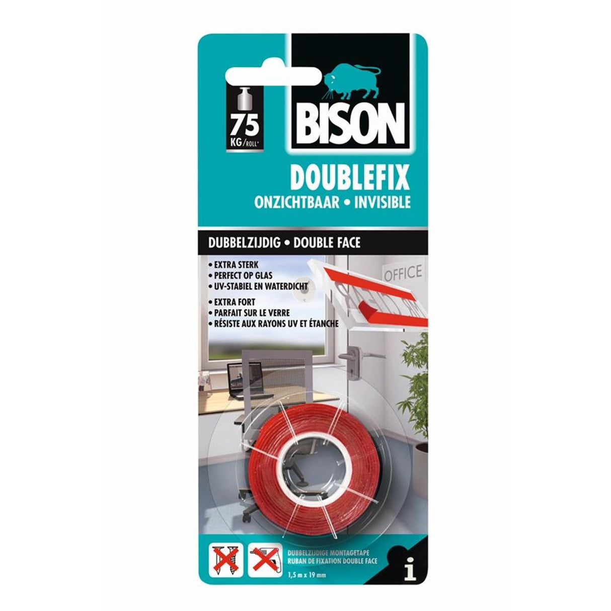Bison doublefix dobbeltsidet monteringstape usynlig 19mm x 1,5m