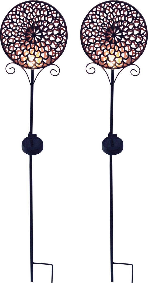 Luxform - 2x tuinlamp met grondspies - mandala zon - led - werkend op zonne-energie - set van 2 stuks