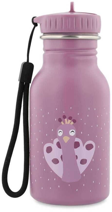 Trixie drinkfles - mrs. peacock - rvs waterfles voor kinderen - 350ml - lekvrije fles - paars - pauw