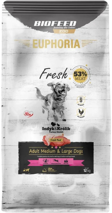 Biofeed euphoria serie - tørfoder til mellemstore og store hunde - kalkun og kanin - 12 kg